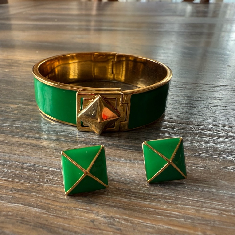 Green and Gold Bracelet and Earrings Set by Kate Spade